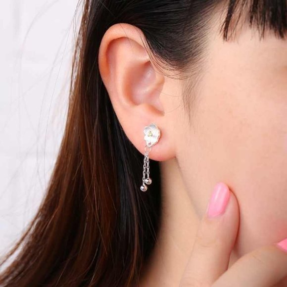 14k Gold Gorgeous Flower Drop Earrings Sterling Silver - Picture 4 of 9